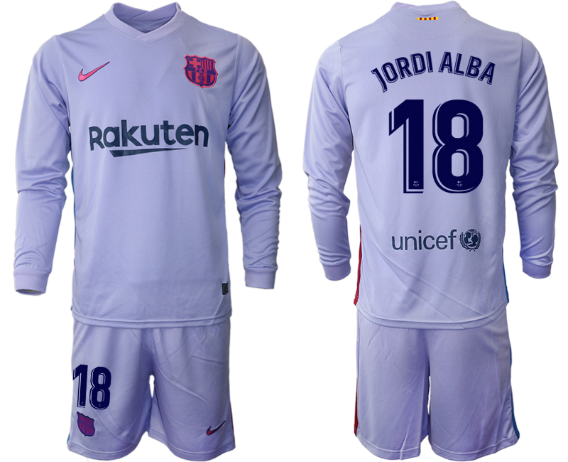 Men 2021-2022 Club Barcelona Second away purple Long Sleeve #18 Soccer Jersey->barcelona jersey->Soccer Club Jersey